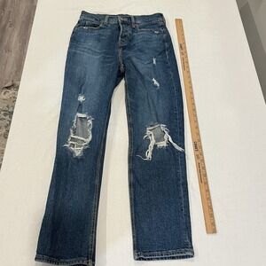 Old Navy Jeans Womens Size 2 Blue Sky Hi Straight Rita Distressed Button Fly